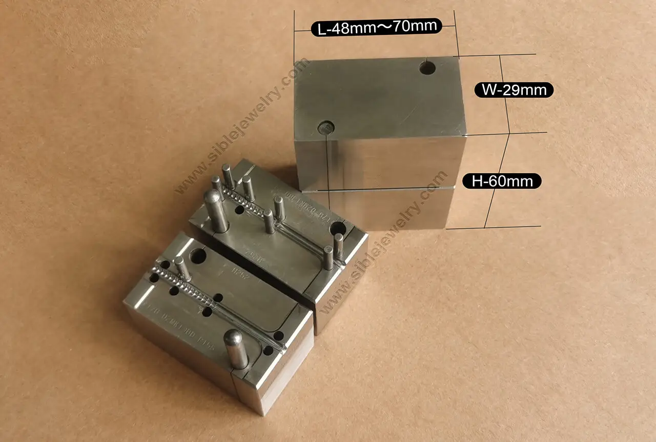 Jewelry bead mold compatible with bead sizes from 1.5mm to 14mm, with interchangeable molds for diverse shapes.