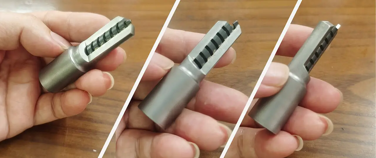 Precision spiral cylinder for chain weaving machine, controlling hook radial movement with intricate curved channels for stable chain production