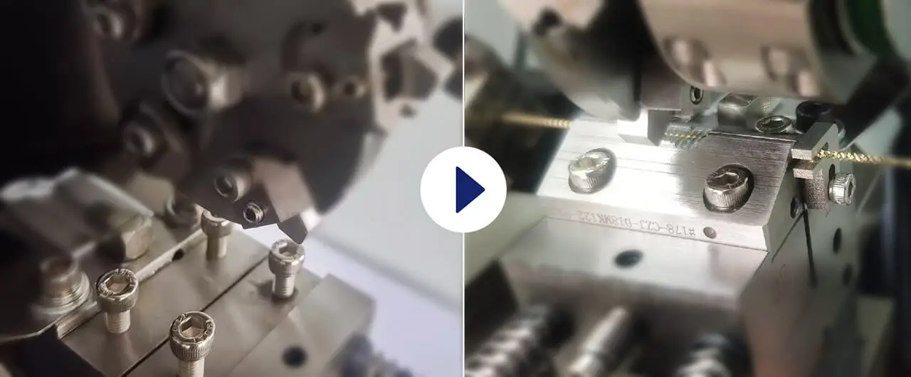 Các kẹp định vị hạt được lắp trên giá đỡ khuôn của máy cắt để giữ ống bi ở vị trí ổn định.