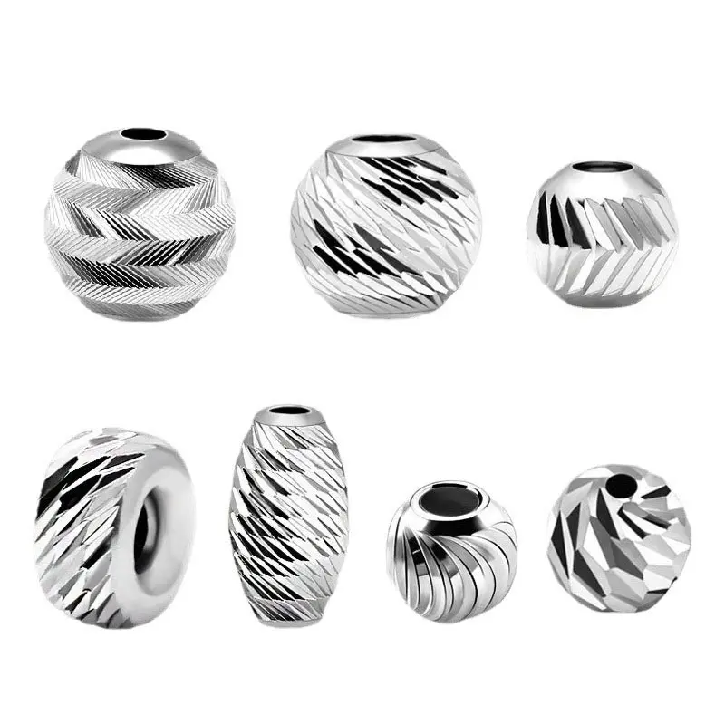 Ball Diamond Cutting Machine(1 head)(Image2) Shiny silver textured hollow beads with diamond-cut facets for premium jewelry designs